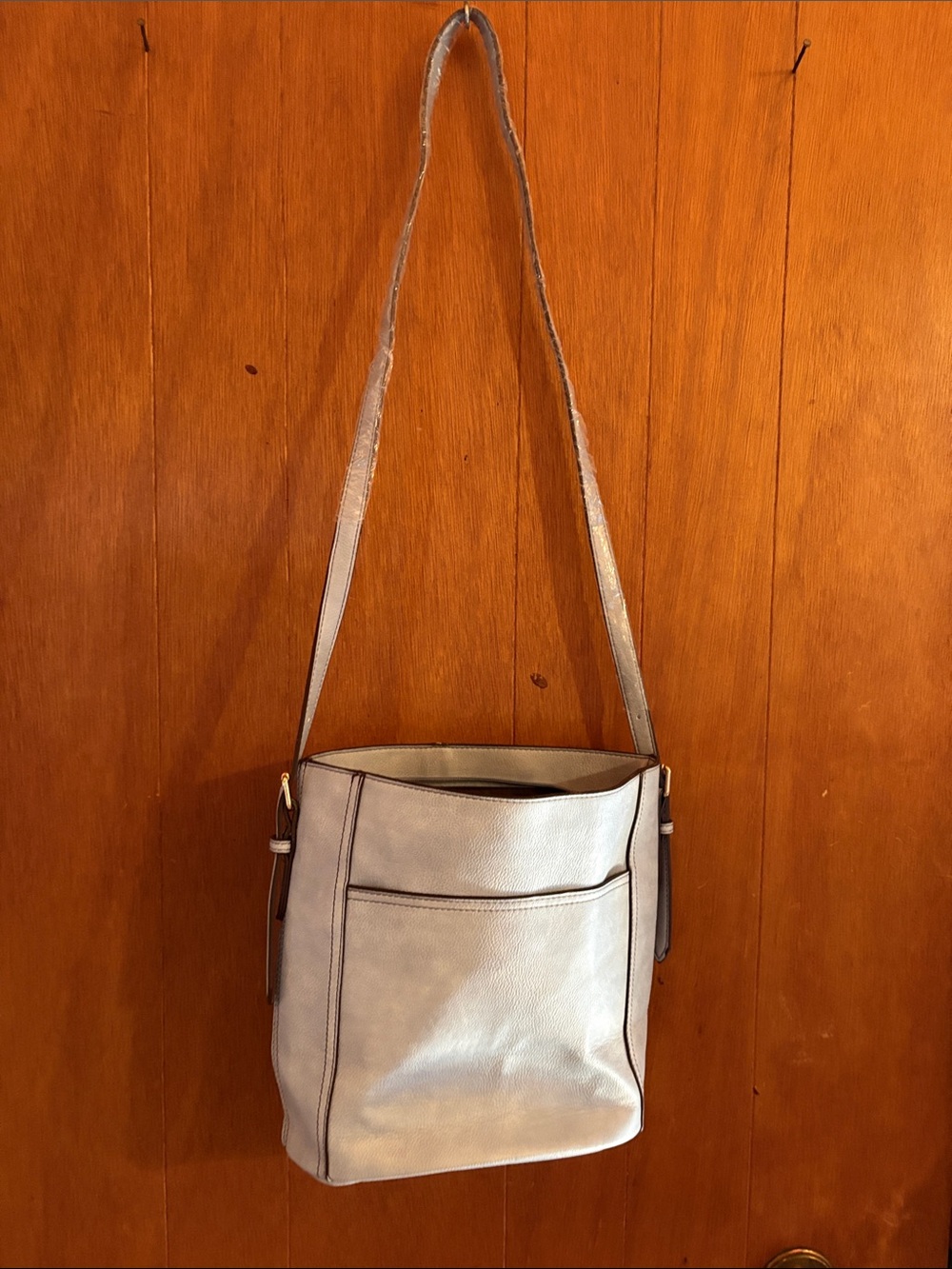 Blush Cross Body Blue Faux Leather Purse Bucket Style